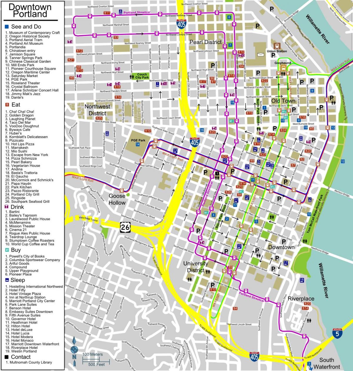 harta centrul orașului Portland