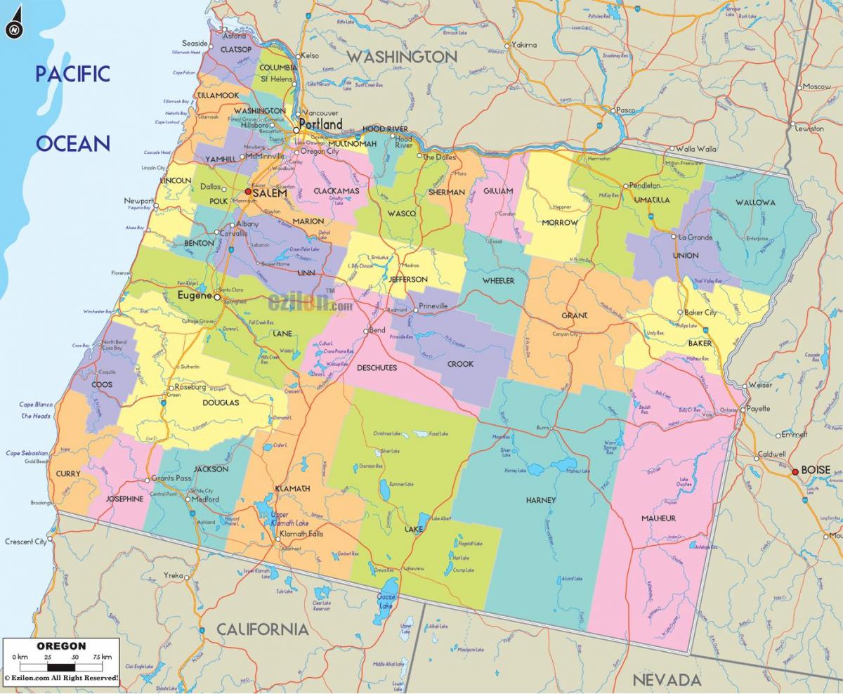 Portland Oregon county arată hartă