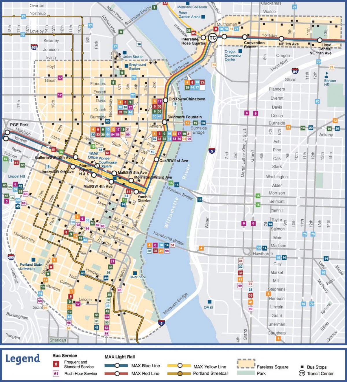 Portland Oregon publice de tranzit hartă